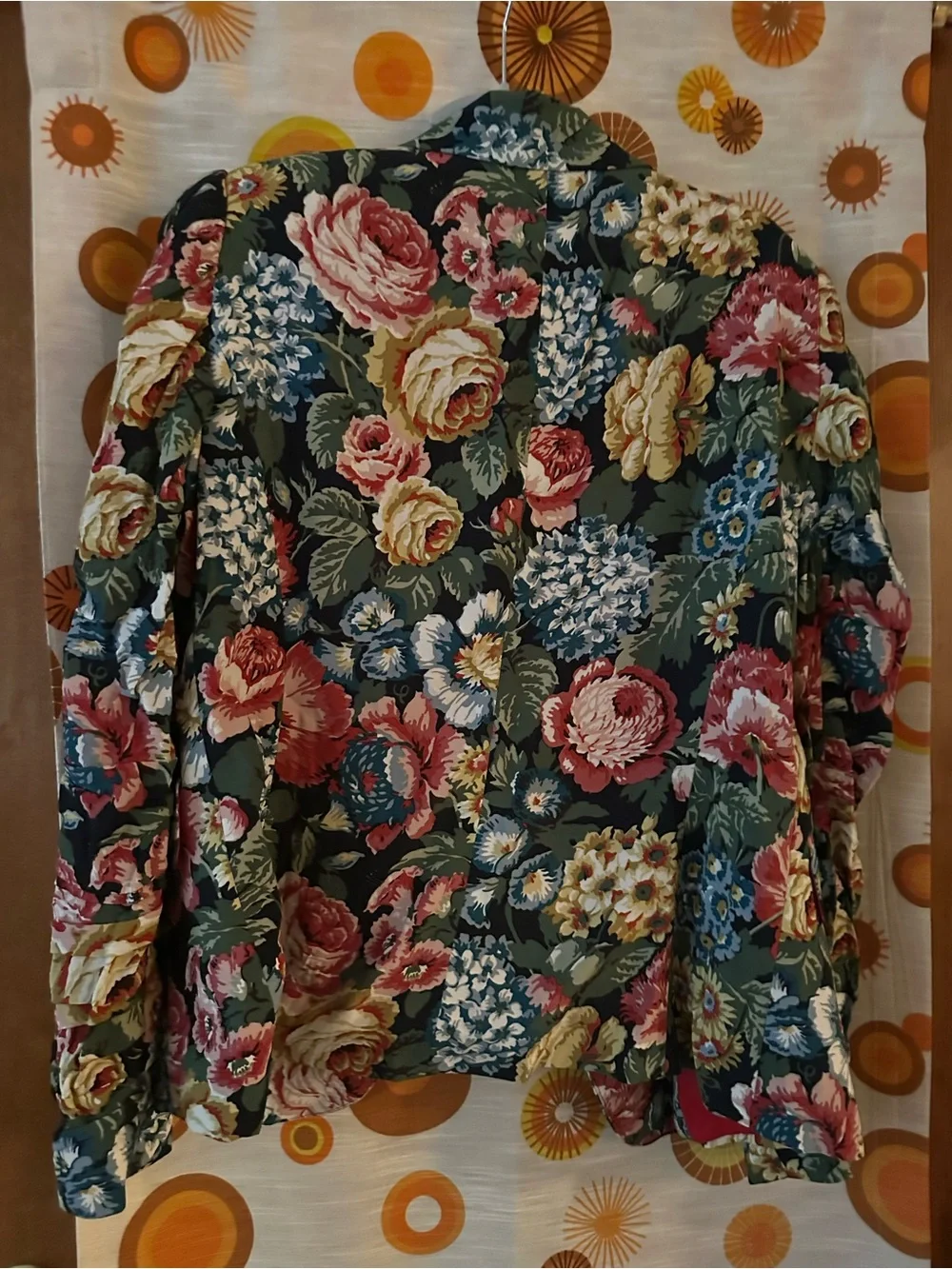 Zara Floral Blazer Jacket in Black with Red Lining